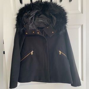 Zara Black Felt Coat with Gold Accessories - Size S